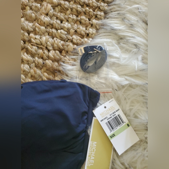 $220 Michael Kors Womens Tie Front Blue Bandeau One-Piece Bathing Suit 8 - Picture 4 of 6